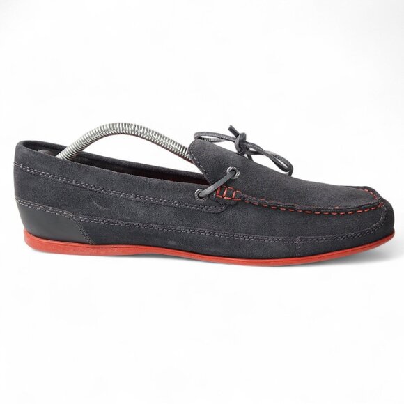 Rockport Malcom Tie Moc Toe Suede Loafers Men's 10.5 Dark Grey Red - Picture 7 of 11